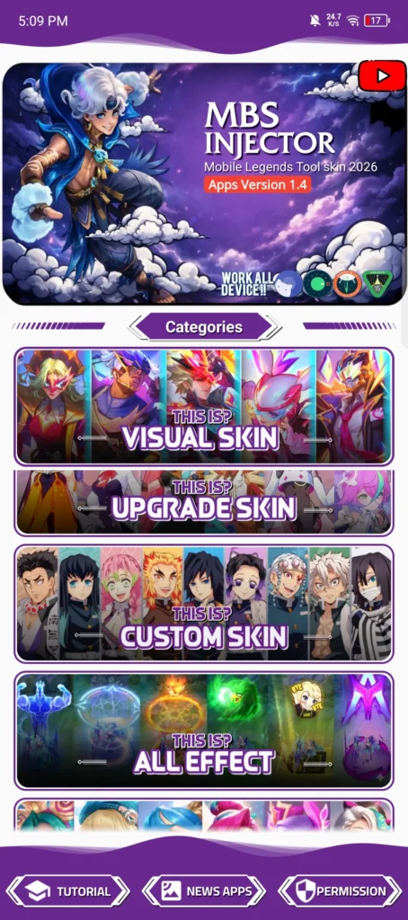 MBS Injector APK Home Screen 